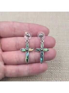 Abalone Shell Cross Drop Dangle Earrings A7534